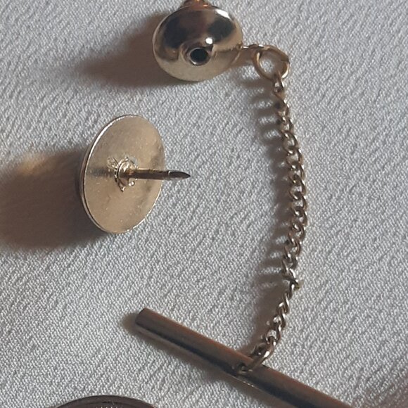 Vintage Tiger's Eye Cuff Link & Tie Tack Set Gold Tone - Picture 9 of 10